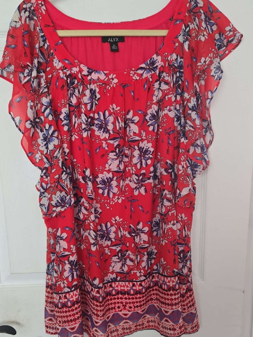 ALYX Red Floral Ruffle-Sleeve Tunic Top